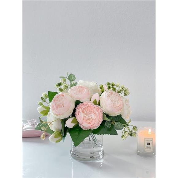 Artificial Peonies Flower SilkPeony Bouquet 4Bundles FauxPersian Rose Light Pink - Picture 4 of 6